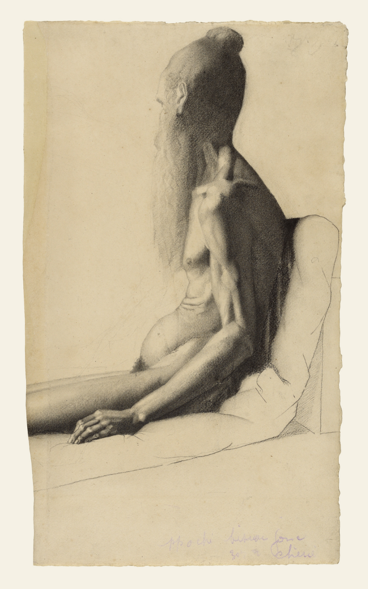 Georges Seurat charcoal drawing of an old man, tonal shading with no outlines, 1883