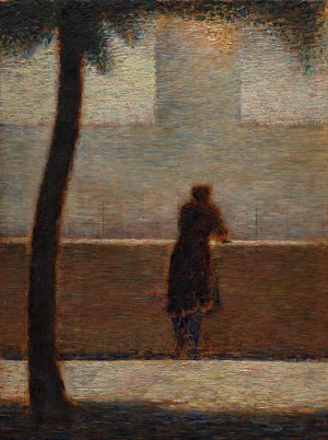 A Man Leaning on a Parapet by Georges Seurat - Hand-Painted Oil Painting Reproduction
