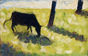 Black Cow in a Meadow by Oil Painting Reproduction