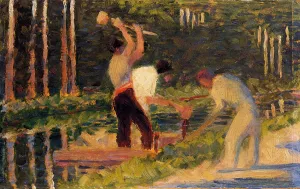Men Laying Stakes by Georges Seurat - Hand-Painted Oil Painting Reproduction