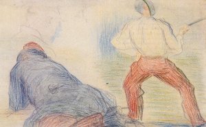 Soldier Fencing, Another Reclining by Georges Seurat - Hand-Painted Oil Painting Reproduction