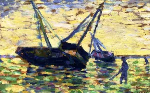 Three Boats in a Seascape by Georges Seurat - Hand-Painted Oil Painting Reproduction