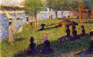 Woman Fishing and Seated Figures by Georges Seurat - Hand-Painted Oil Painting Reproduction