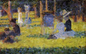 Woman Seated and Baby Carriage by Georges Seurat Oil Painting Reproduction